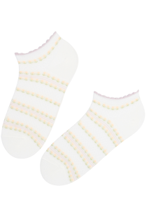 Хлопковые укороченные (спортивные) носки белого цвета в цветочную полоску KETTER | Sokisahtel