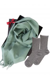 Подарочный комплект из шерстяных носков ANNI и шарфа пастельно-зеленого цвета из шерсти альпака для женщин | Sokisahtel