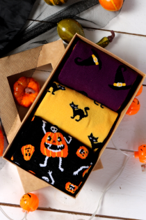Подарочный набор из 3 пар ярких и красочных хлопковых носков на Хэллоуин HOCUS POCUS | Sokisahtel