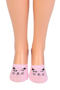 Женские хлопковые носки-следки розового цвета с изображением подмигивающей кошачьей мордочки KITTEN | Sokisahtel