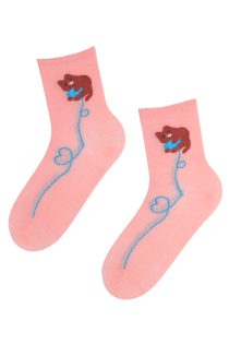 Хлопковые носки розового цвета с изображением умилительного котика и клубка нити HOUSE CAT | Sokisahtel