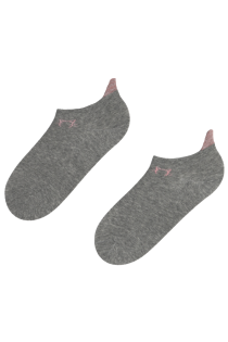 Хлопковые укороченные (спортивные) носки серого цвета с блестящим контуром кошачьей мордочки KITTYCAT | Sokisahtel