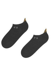 Хлопковые укороченные (спортивные) носки тёмно-серого цвета с блестящим контуром кошачьей мордочки KITTYCAT | Sokisahtel