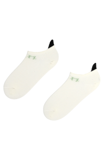 Хлопковые укороченные (спортивные) носки белого цвета с блестящим контуром кошачьей мордочки KITTYCAT | Sokisahtel