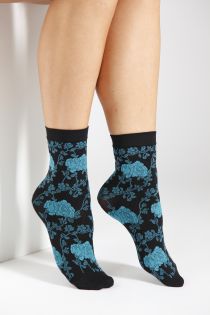 KLAARA 60DEN blue floral pattern socks | Sokisahtel