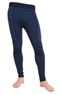 LANA men's navy blue merino wool leggings with black sock cuffs. Cotton sock cuffs.