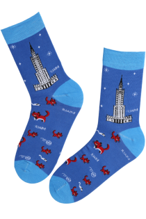 LARRY blue cotton socks with cats