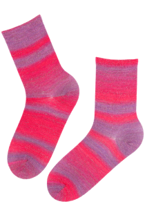 Тёплые шерстяные носки розового цвета с полосатым узором LIILIAN | Sokisahtel