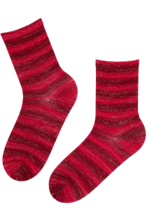 Тёплые шерстяные носки красного цвета с полосатым узором LIILIAN | Sokisahtel