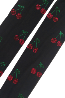 LIILIT black tights with cherry rhinestones | Sokisahtel