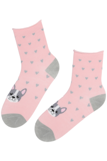 Хлопковые носки розового цвета с собачьими мордочками LIISBETH | Sokisahtel
