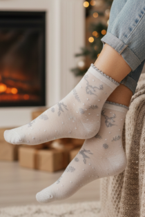 LIISY valged puuvillased talvise mustriga jõulusokid | Sokisahtel