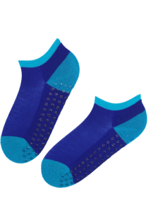 LORENZO blue merino wool low-cut socks with non-slip soles | Sokisahtel