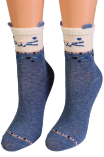 MAISIE blue cotton socks with cats 
