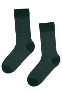 Мужские костюмные носки тёмно-зелёного цвета из вискозы с зигзагообразным полосатым узором MANU | Sokisahtel