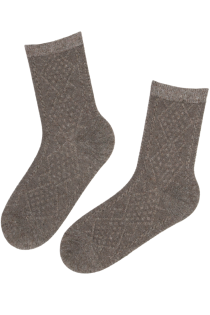 Тёплые шерстяные носки землистого цвета с ромбическим узором MARIS | Sokisahtel