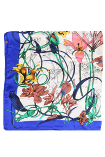 Шейный платок из шёлка с краем синего цвета и цветочным узором MARSALA | Sokisahtel