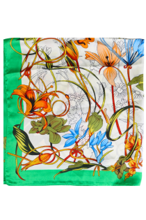 Шейный платок из шёлка с краем зелёного цвета и цветочным узором MARSALA | Sokisahtel