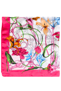 Шейный платок из шёлка с краем розового цвета и цветочным узором MARSALA | Sokisahtel