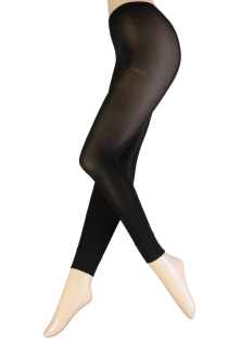 Black cotton leggings with a high waist and shiny finish.