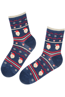 Хлопковые носки тёмно-синего цвета с зимним узором MEETA | Sokisahtel