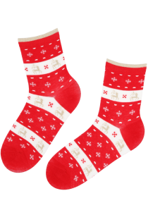 Хлопковые носки красного цвета с зимним полосатым узором MEETA | Sokisahtel