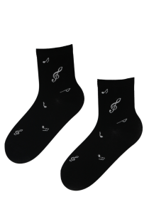 Хлопковые носки чёрного цвета с изображением сияющих нот для меломанов MELODY | Sokisahtel