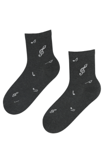 MELODY dark gray cotton socks with notes | Sokisahtel