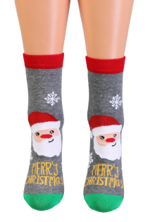MERLY gray cotton Christmas socks with Santa Claus | Sokisahtel