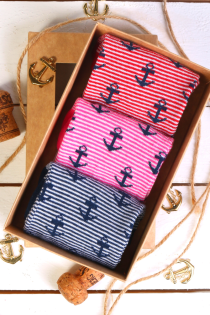 Подарочный набор из 3 пар ярких полосатых хлопковых носков в морской тематике MERMAID | Sokisahtel