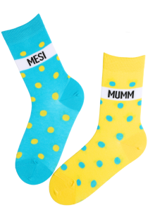 Хлопковые носки жёлтого и голубого цвета с узором в горошек MESIMUMM (пчёлка) | Sokisahtel