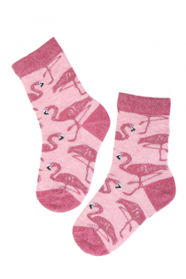 Детские носки розового цвета из шерсти ангоры с узором в виде фламинго MIAMI | Sokisahtel