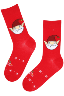 Хлопковые носки красного цвета в Рождественской тематике с бородатым эльфом MICK | Sokisahtel