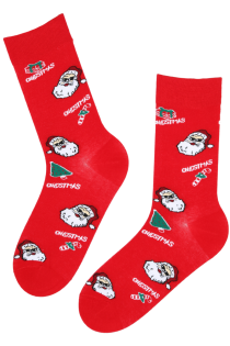 Хлопковые носки красного цвета в Рождественской тематике с крутым Сантой MICK | Sokisahtel