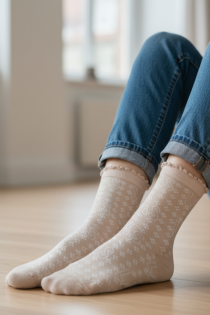 MIIABEL beige patterned socks | Sokisahtel