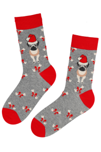 MIKAEL gray cotton socks with pugs | Sokisahtel