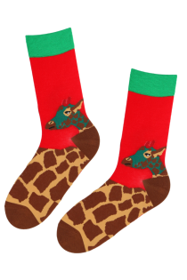 MIKAEL red cotton socks with giraffes | Sokisahtel