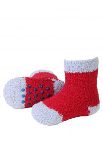 Пушистые домашние носки красного цвета с нескользящей подошвой для малышей MIKK | Sokisahtel