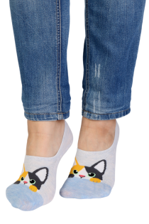 Женские хлопковые носки-следки голубого цвета с изображением милого затаившегося котёнка MILO | Sokisahtel