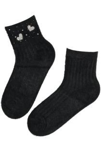 Мягкие фантазийные носки чёрного цвета с узором из стразов MINNI | Sokisahtel