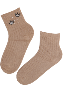 Мягкие фантазийные носки бежевого цвета с узором из стразов MINNI | Sokisahtel