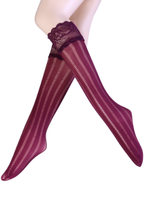 MIRACLE purple knee-highs with lace | Sokisahtel