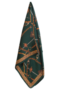 Шейный платок тёмно-зелёного цвета с яркими акцентами и узором в виде ремней и цепей MODENA | Sokisahtel