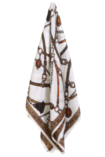 Шейный платок белого цвета с яркими акцентами и узором в виде ремней и цепей MODENA | Sokisahtel