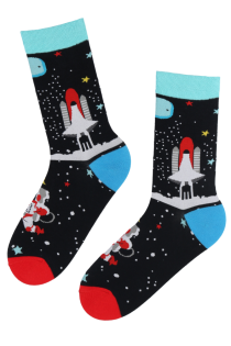 Хлопковые носки чёрного цвета с изображением космических объектов MOON | Sokisahtel
