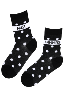 Хлопковые носки чёрного цвета с узором в горошек MUST LAMMAS (чёрная овца) | Sokisahtel