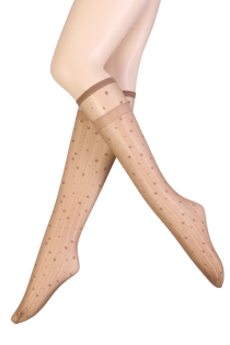NANCY beige knee-highs with dots and stripes | Sokisahtel