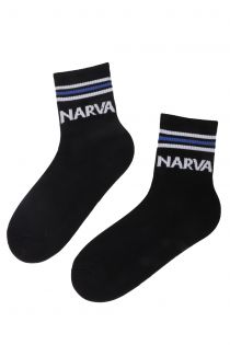 Хлопковые носки черного цвета в бело-синюю полоску для мужчин и женщин NARVA | Sokisahtel