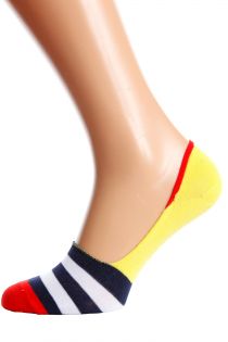 Yellow cotton socks with blue and red stripes