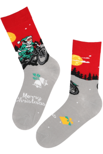 NIKLAS cotton Christmas socks with a motorcycle and Santa | Sokisahtel